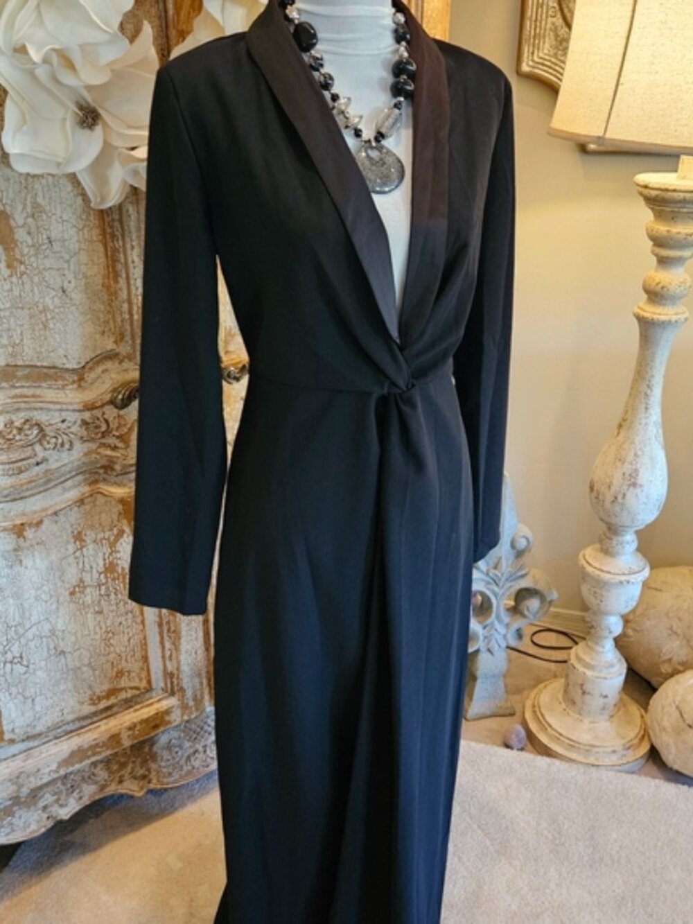 Uoozee New Black Tuxedo Style Twist Knot Front Long Maxi Dress/5% Elastane  XL